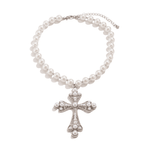Cross Necklace Combining Pearls and Vintage Luxury(white) - Deitylove Jewelry