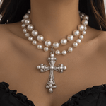 Luxurious Double-Layer Pearl Cross Pendant Necklace - Deitylove Jewelry