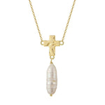 Natural Baroque Pearl Pendant Necklace - Handmade Gold Cross 925 Sterling Silver Jewelry - Deitylove Jewelry