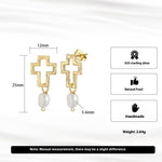 Natural Pearl Cross Pendant Earrings - Handmade Gold-Plated 925 Sterling Silver Religious Jewelry - Deitylove Jewelry