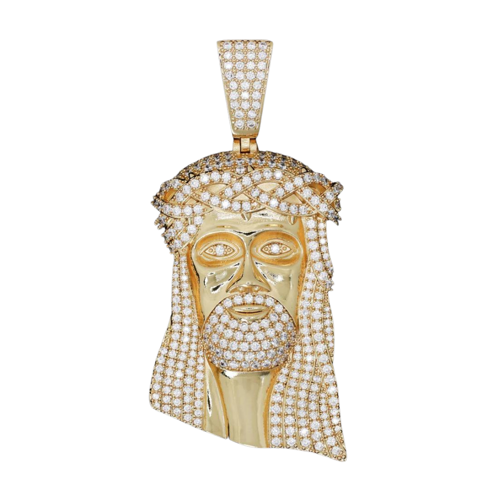 Big Jesus Head Pendant - Gold