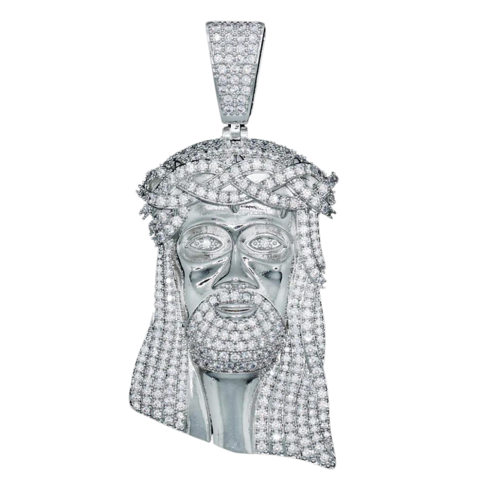 Big Jesus Head Pendant - White Gold