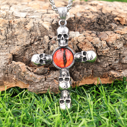 Vintage Skull Cross with Red Eyes