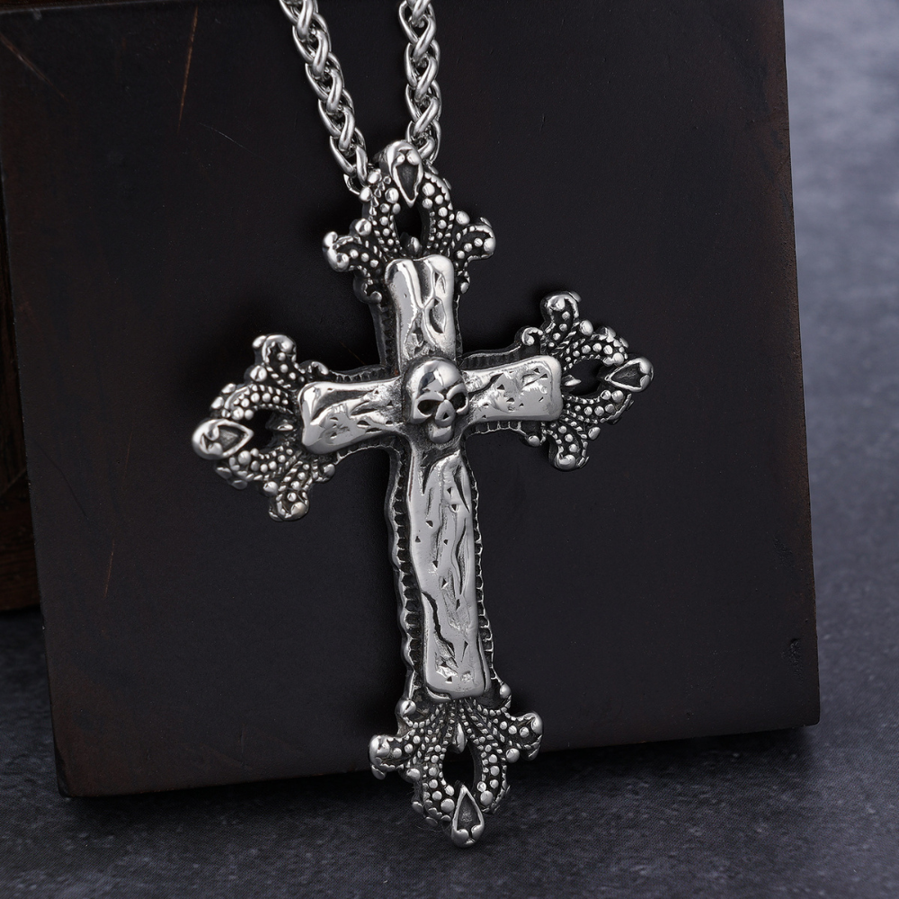 Gothic Skull Cross Pendant Necklace