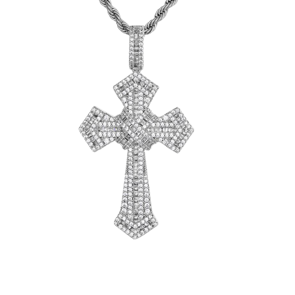 Sparkling Luxury White Gold Cross Necklace