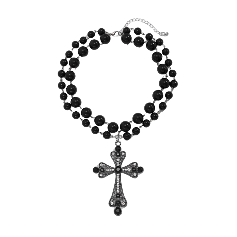 Luxurious Double-Layer Pearl Cross Pendant Necklace