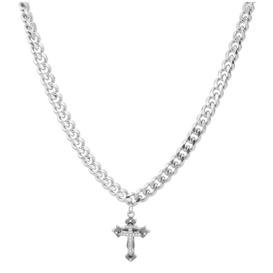 Edgy  Cross Pendant Chain Necklace