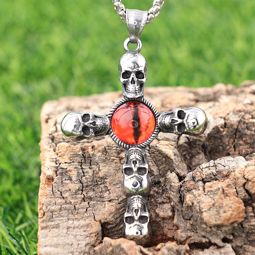 Vintage Skull Cross with Red Eyes