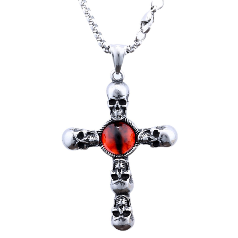 Vintage Skull Cross with Red Eyes