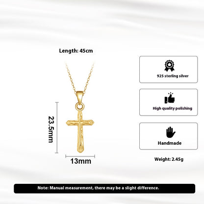 Gold Cross Pendant Necklace - Handmade Elegant 925 Sterling Silver Jewelry