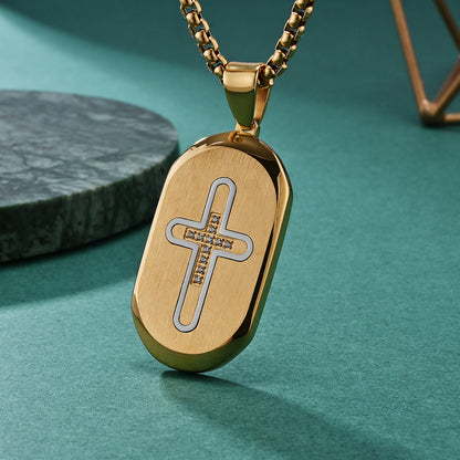 Trendy New Round-Head Slanted Edge Inlaid Cross Necklace