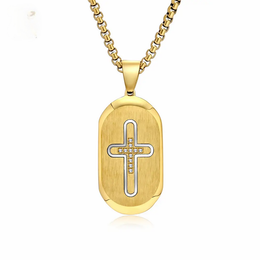 Trendy New Round-Head Slanted Edge Inlaid Cross Necklace - Deitylove Jewelry