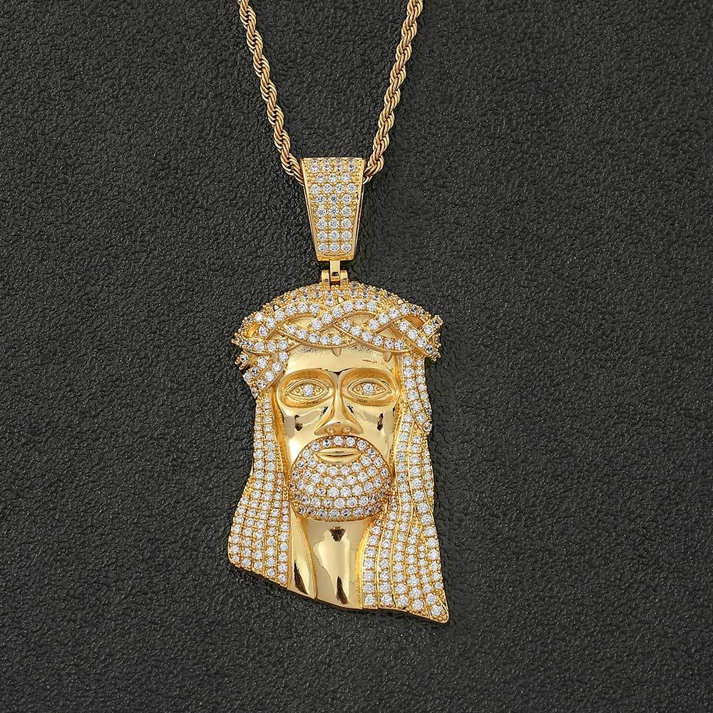 Big Jesus Head Pendant - Gold