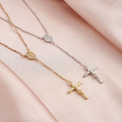 Jesus Cross Pendant Necklace - Handmade Gold-Plated 925 Sterling Silver Religious Jewelry