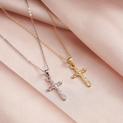 Gold Cross Pendant Necklace - Handmade Elegant 925 Sterling Silver Jewelry