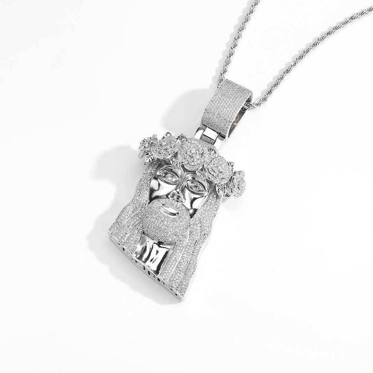 Crown of Glory Jesus White Gold Pendant Necklace