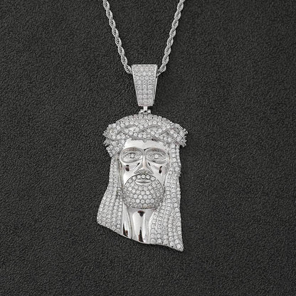 Big Jesus Head Pendant - White Gold