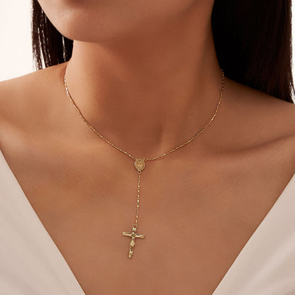 Jesus Cross Pendant Necklace - Handmade Gold-Plated 925 Sterling Silver Religious Jewelry