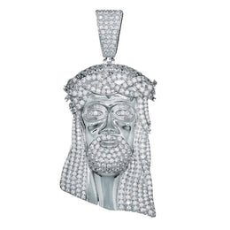 Big Jesus Head Pendant - White Gold - Deitylove Jewelry