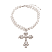 Cross Necklace Combining Pearls and Vintage Luxury（white） - Deitylove Jewelry
