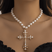 Cross Necklace Combining Pearls and Vintage Luxury（white） - Deitylove Jewelry