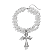 Luxurious Double-Layer Pearl Cross Pendant Necklace - Deitylove Jewelry