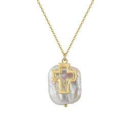 Natural Baroque Pearl Necklace with Gold Cross Pendant - Handmade 925 Sterling Silver Jewelry - Deitylove Jewelry