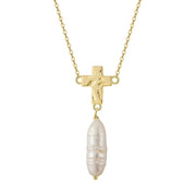 Natural Baroque Pearl Pendant Necklace - Handmade Gold Cross 925 Sterling Silver Jewelry - Deitylove Jewelry