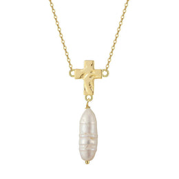 Natural Baroque Pearl Pendant Necklace - Handmade Gold Cross 925 Sterling Silver Jewelry - Deitylove Jewelry