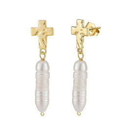 Natural Pearl Cross Pendant Earrings - Deitylove Jewelry