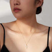 Pearl Cross Pendant Necklace - Handmade Elegant 925 Sterling Silver Design - Deitylove Jewelry