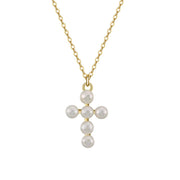 Pearl Cross Pendant Necklace - Handmade Elegant 925 Sterling Silver Design - Deitylove Jewelry