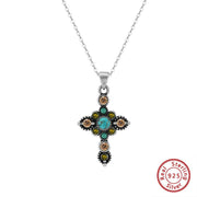 Turquoise Sterling Silver Cross Necklace - Deitylove Jewelry