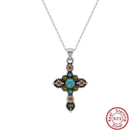 Turquoise Sterling Silver Cross Necklace - Deitylove Jewelry